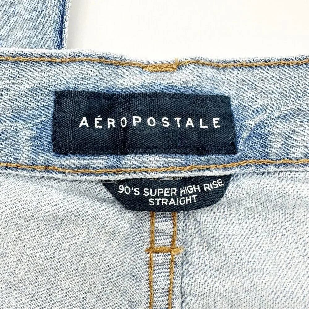 Aeropostale‎ Straight Jeans Size 8 Women 90’s Super High Rise Destroyed Button